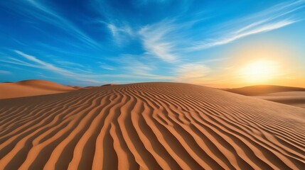 Naklejka premium Voxel Style Desert Landscape with Rolling Sand Dunes and Bright Sunlight under Blue Sky