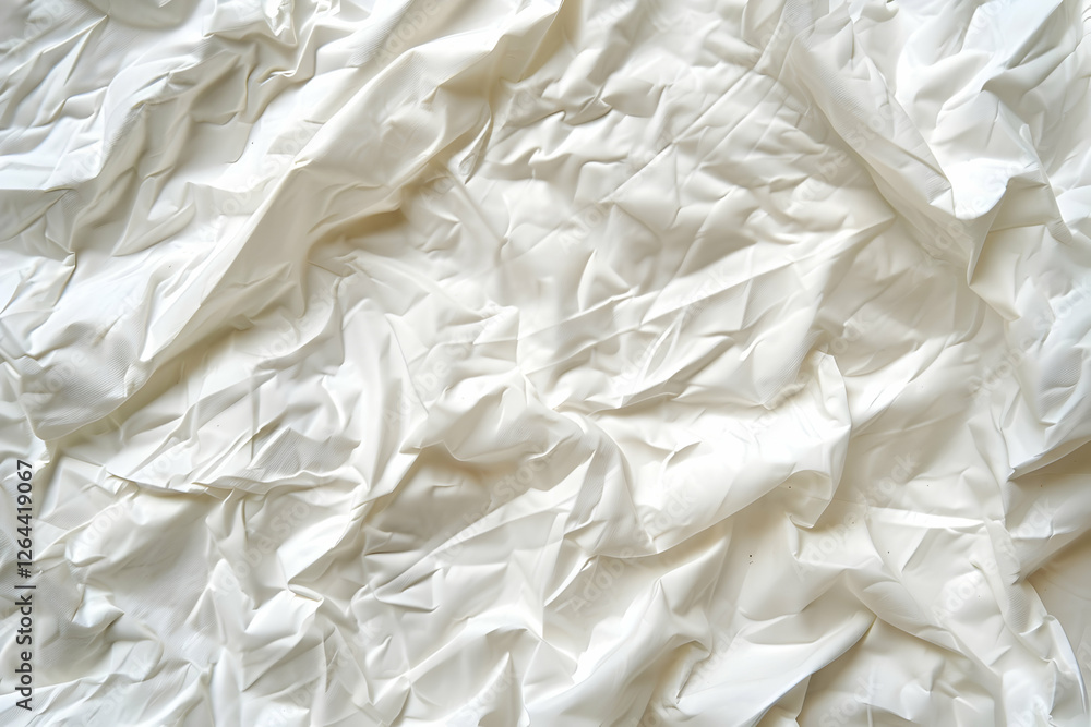 Poster textured white fabric with creases, creating a soft, inviting backdrop for various creative uses