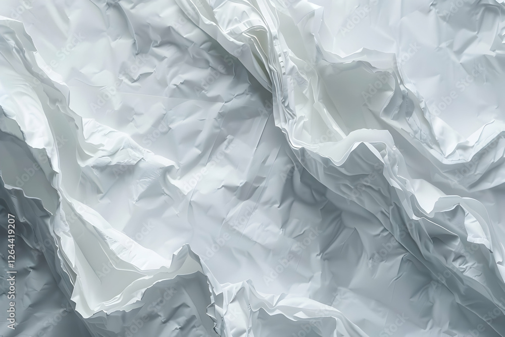 Poster crumpled white plastic sheet creating an abstract texture, ideal for backgrounds and design projects