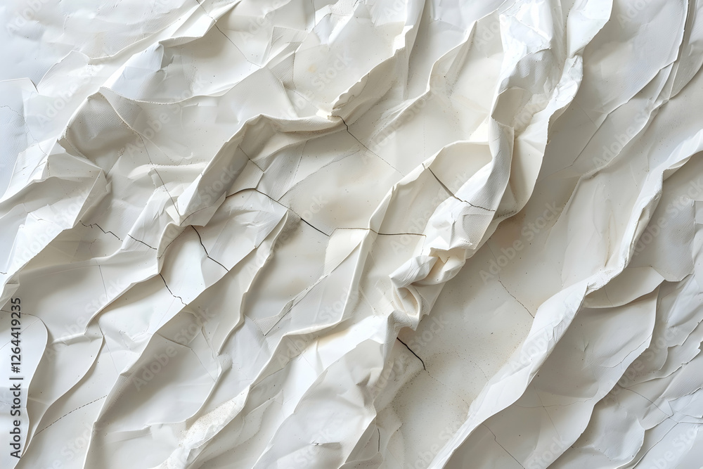 Poster crumpled white paper texture with soft shadows, creating an abstract background for design use