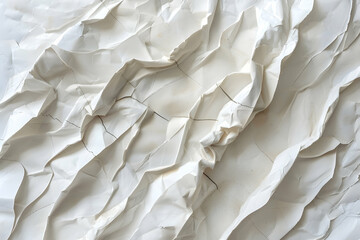 Obraz premium Crumpled white paper texture with soft shadows, creating an abstract background for design use