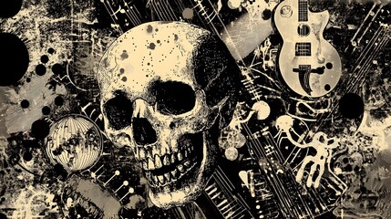 Skull Guitar - Dark Abstract Grunge Ominous Music Gothic Horror Composition
