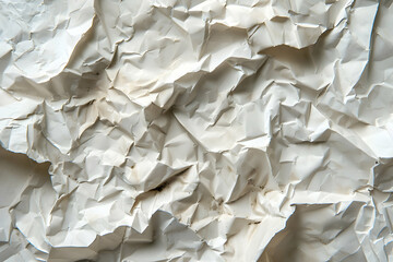 Obraz premium Crumpled white paper texture showcasing intricate folds and shadows, ideal for backgrounds (1)