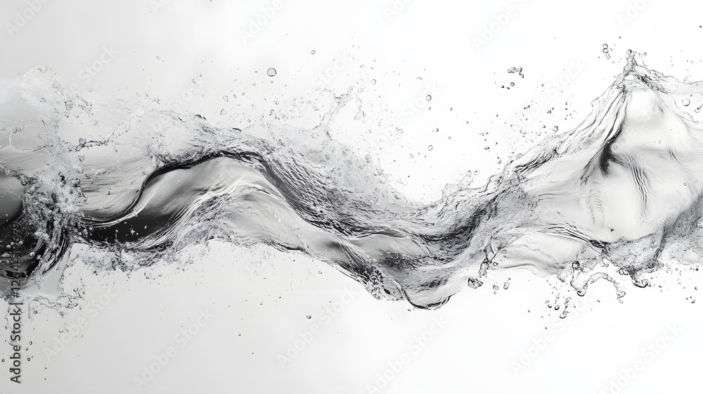 Poster swirling liquid vortex with dynamic water splashes and droplet motions in abstract composition capti