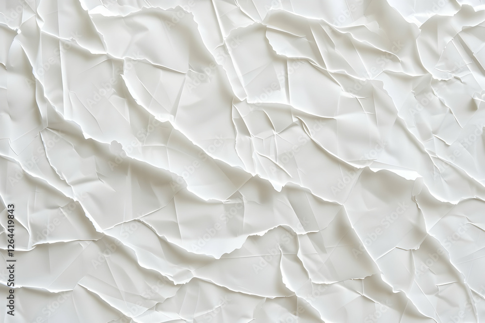 Poster textured white crumpled paper background with subtle shadows, ideal for minimalist design projects