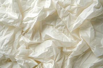 Obraz premium Crumpled white fabric texture showcasing soft folds and shadows, ideal for backgrounds and textile designs
