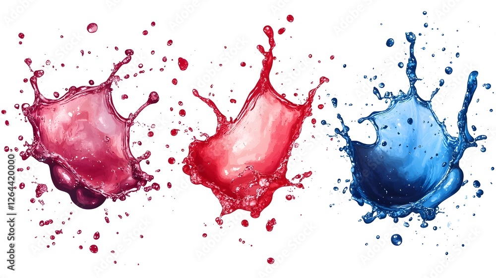 Aufkleber vibrant abstract paint splatter explosion with red and blue liquid droplets and splashes on a white 