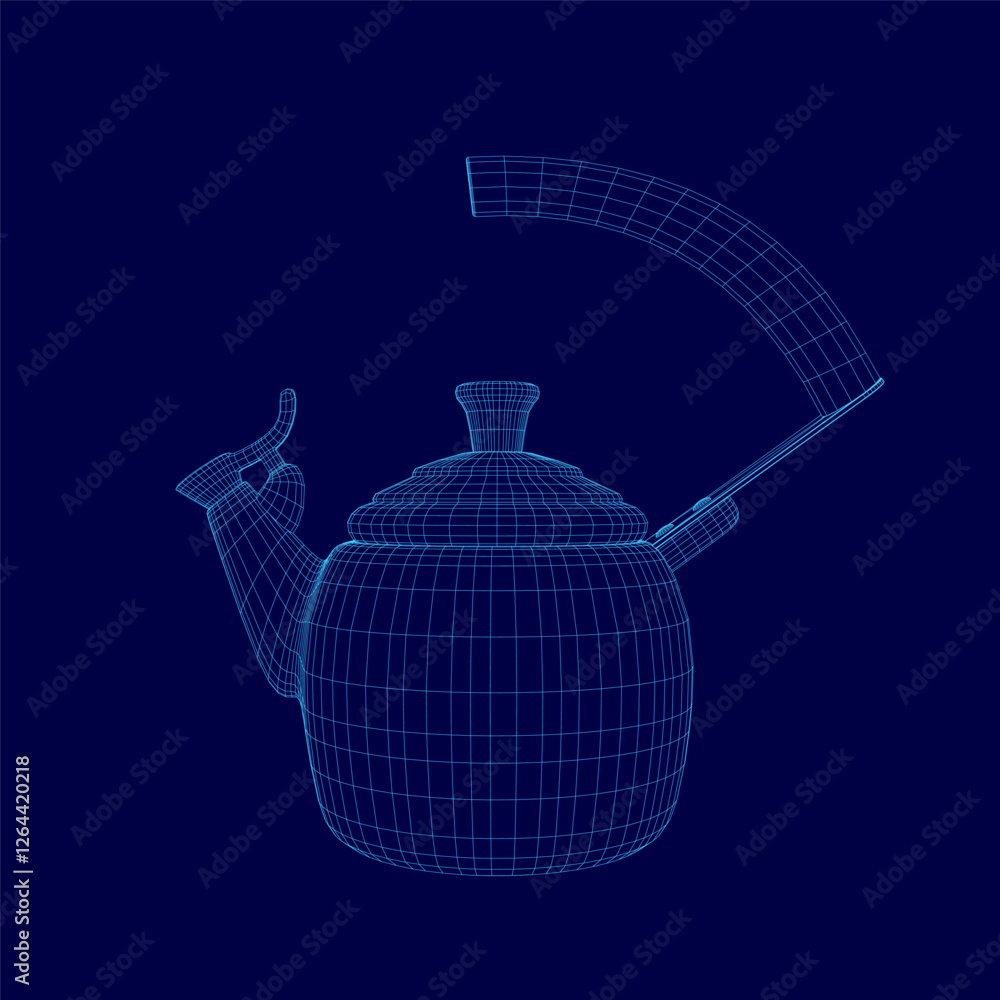 Aufkleber a blue 3d image of a teapot with a handle and a spout. the teapot is being held up by a hand with a 