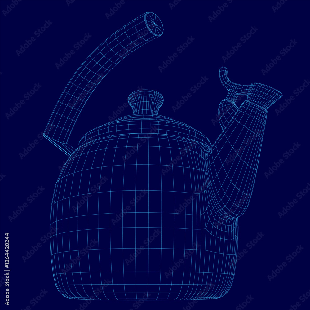 Aufkleber a blue 3d image of a teapot with a handle and a spout. the teapot is shown in a stylized way, with a