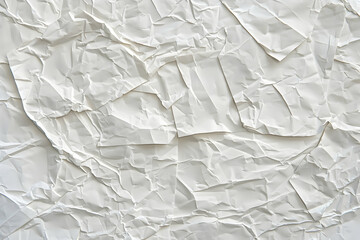 Fototapeta premium Crumpled white paper texture showcasing intricate folds and shadows, ideal for backgrounds or overlays (1)