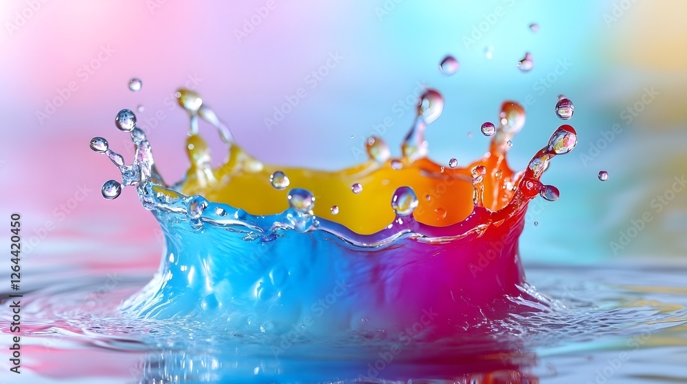 Leinwandbilder Vibrant and dynamic abstract art created by the movement and splash of multicolored water droplets  The liquid elements create a captivating display of energy color and visual interest