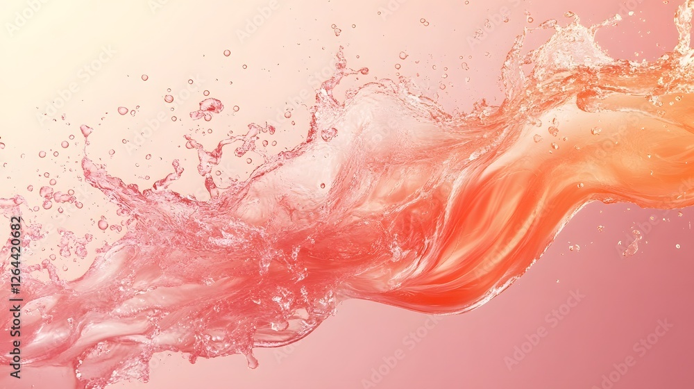 Poster vibrant and dynamic abstract digital art featuring a fluid splash of vivid pink and orange colors in