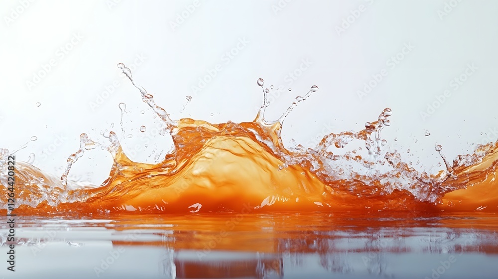 Poster vibrant and dynamic orange water splash with energetic fluid motion and refreshing ripples of transp