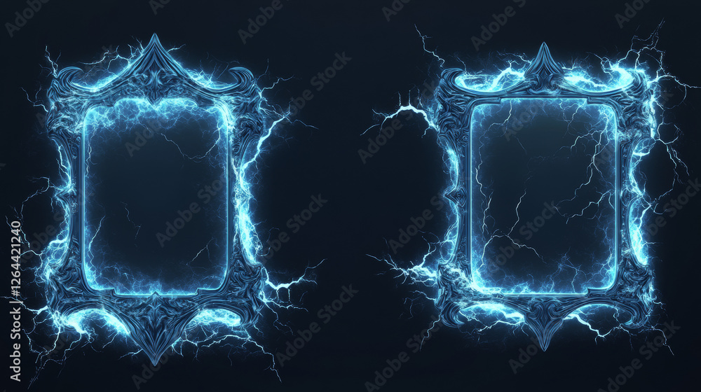 Aufkleber lightning frames, blue electric borders of rectangular and square shapes with thunder bolt effect. i