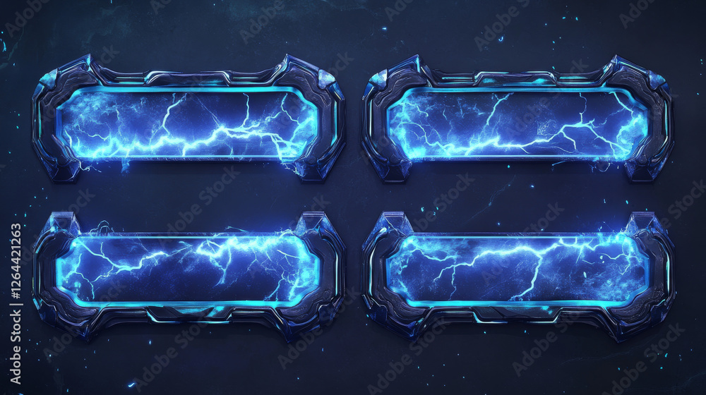 Aufkleber lightning frames, blue electric borders of rectangular and square shapes with thunder bolt effect. i