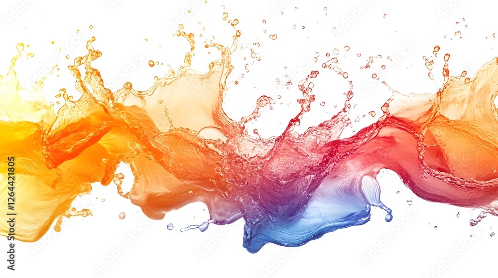 Poster Vibrant Liquid Paint Splash in Captivating Color Gradient Motion  Dynamic abstract art background with energetic flow of multicolored fluid shapes and textures in vivid palette