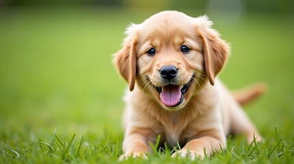 Adorable Golden Retriever Puppy in Grass