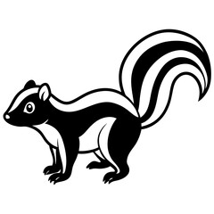 Cute Silhouette Skunk Line Art Black Vector Carton Illustration