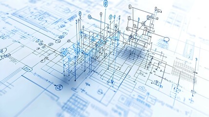 Abstract 3D Model Visualization on Technical Blueprint