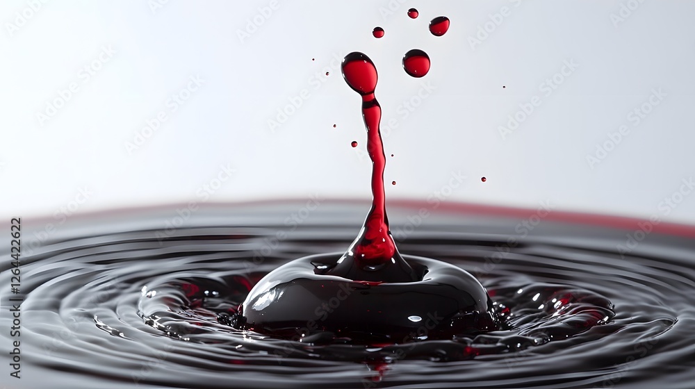 Aufkleber Vibrant Red Liquid Splash in Motion   Abstract Dynamic Water Droplet Impact Art with Flowing Shapes Ripples and Circular Patterns Created by the Fluid Dynamics