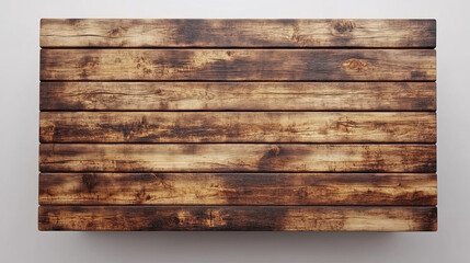 Wooden table top with aged surface, realistic vector illustration. Vintage dining table made of darkened wood, realistic plank texture. Empty desk top isolated on white wall.