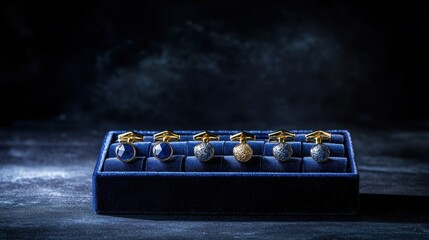 Elegant Collection of Cufflinks on Display with Dark Background