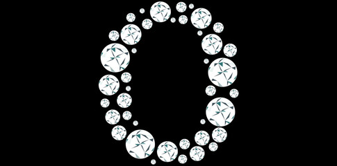 Silver Rhinestone Diamonds Alphabet Letter O Luxury Text Design Vector Illustration.	
