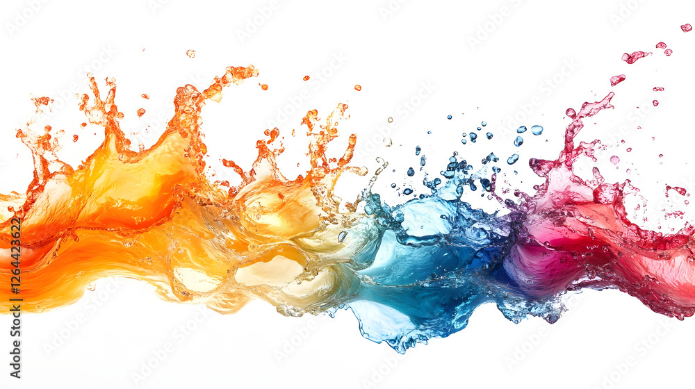 Fototapete Vibrant splash of multicolored paint liquid in dynamic motion creating an abstract background with expressive energy visual impact and creative digital design