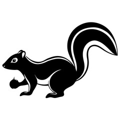 Cute Silhouette Skunk Line Art Black Vector Carton Illustration