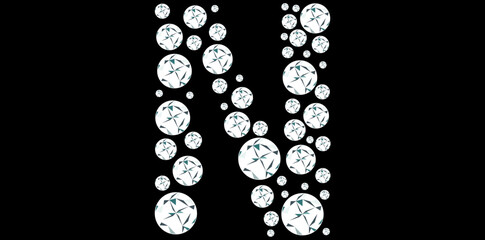 Silver Rhinestone Diamonds Alphabet Letter N Luxury Text Design Vector Illustration.	