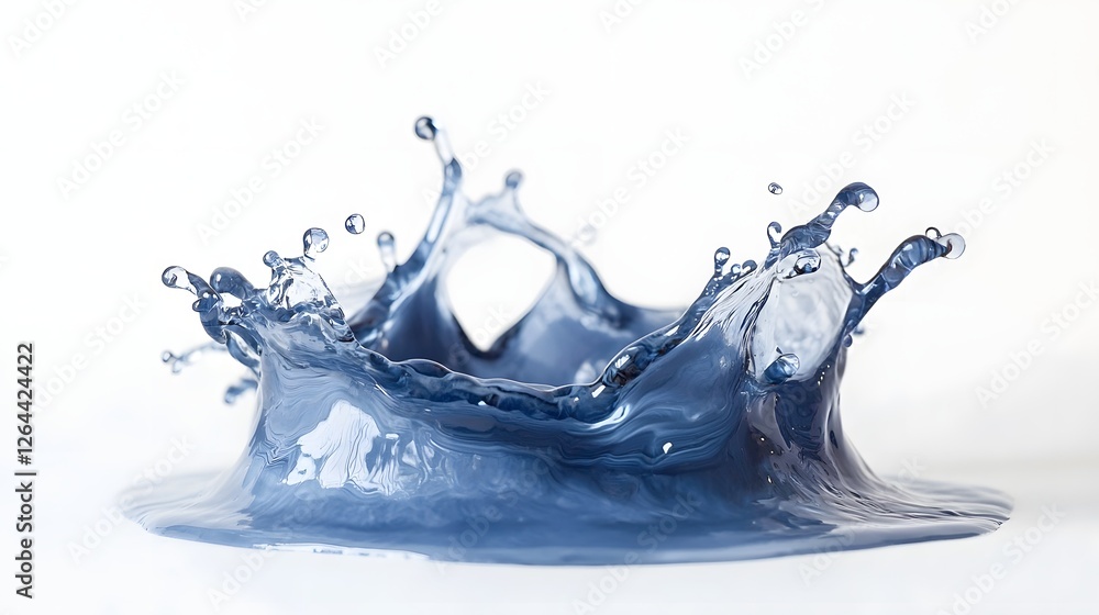 Leinwandbilder water splash frozen in dynamic motion against a plain minimal blue and white background  The image showcases the power and energy of water through its fluid shapes curves and splashes