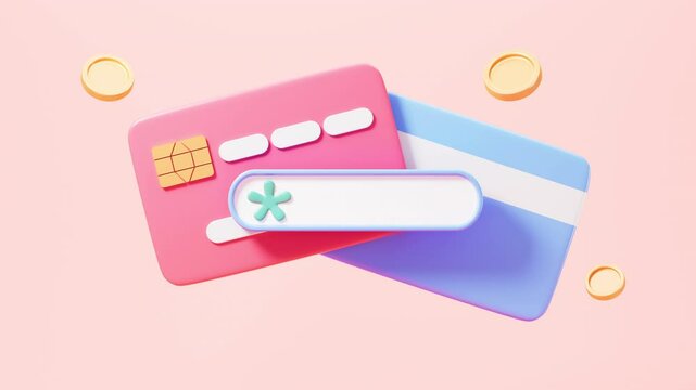 Cartoon bank card and information encryption concepts, 3d rendering.