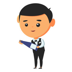 Cartoon Waiter Holding a Bottle, Design Inspiration, Vector, Template, Object