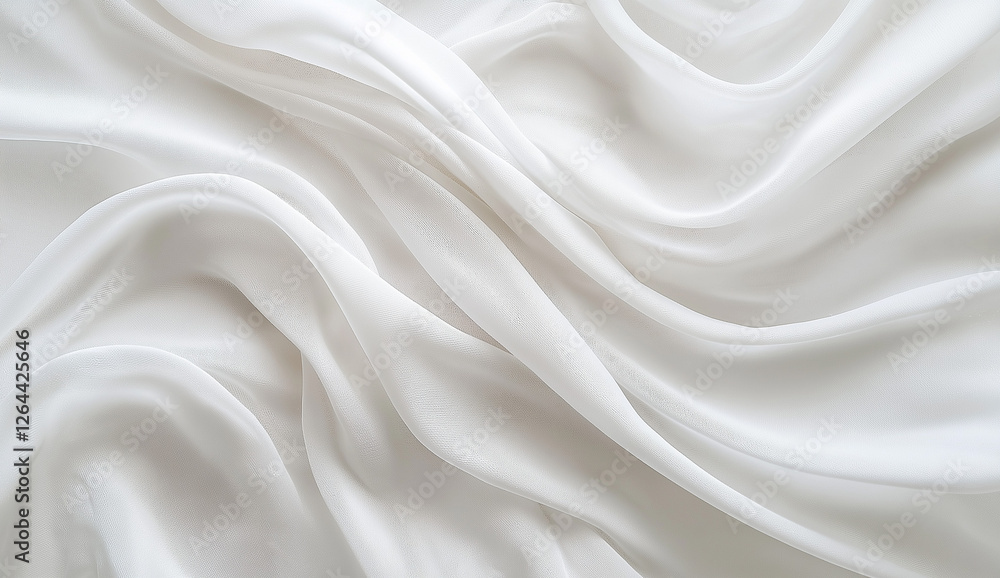 Poster elegant white silk fabric drapery soft texture background design wave flow fold cloth shiny light