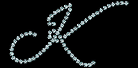Silver Rhinestone Diamonds Alphabet Letter K Luxury Text Design Vector Illustration.	
