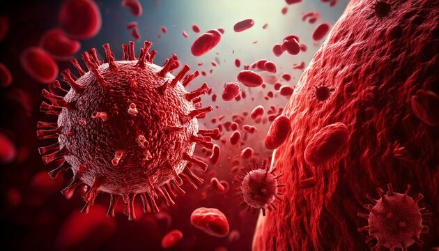 Virus invasion blood cells under attack in a microscopic world of disease