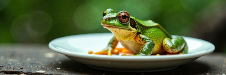 White plate on a frog's back , wildlife, water, animals