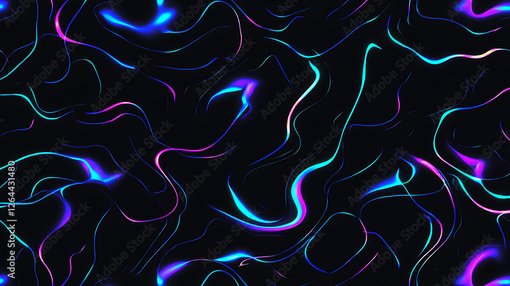 Poster abstract art background with iridescent lines and dark backdrop for modern digital design
