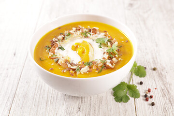  Bowl of Vegetable Soup with Cream and Seeds