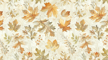 Hand-Drawn Autumn Leaves Pattern with Vintage Botanical Style