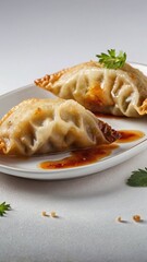 Three Fried Dumplings on a White Background