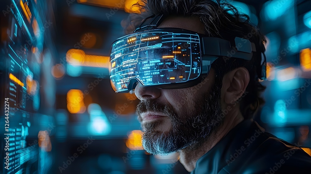 Poster recruiter evaluating holographic candidate profiles using augmented reality technology