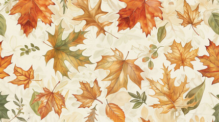 Watercolor Autumn Leaves Pattern with Warm Earthy Tones