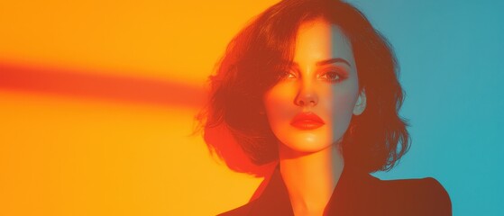 Captivating portrait of a woman modern studio colorful lighting artistic environment close-up view visual expression