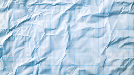 Obraz premium Crumpled blue checkered paper texture realisric vector illustration. White blank notebook sheet with grid, wrinkle and crease effect, note page mock up, educational template