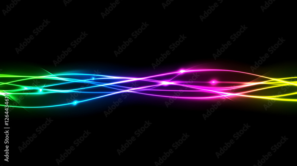 Poster abstract glowing wavy lines of light on black backdrop design element artistic composition