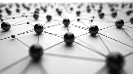 Abstract Network Connection: Interconnected Black Spheres Representing Global Communication and Data Flow