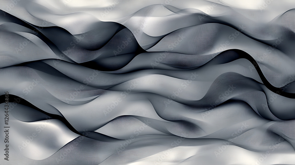 Poster Abstract Grey Waves Flowing in Monochrome Serenity Creating Artistic Visual Background Effect