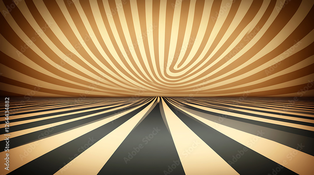 Poster abstract illusion of curved lines and perspective in golden tones for modern design element use