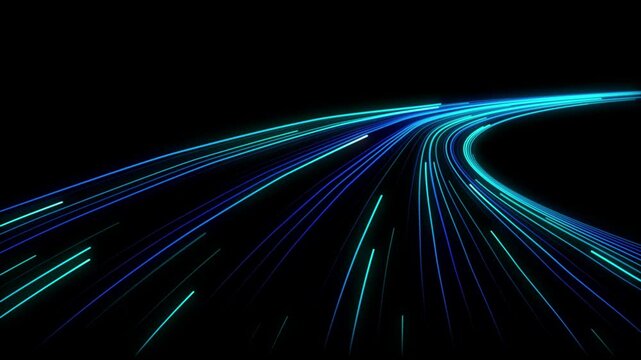 high speed blue line abstract technology background digital fiber hi tech concept. speed light line motion blur on dark background, data transfer simulation.
